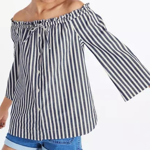 Madewell Shimmer Stripe Off-the-Shoulder Top Size S - Picture 2 of 9
